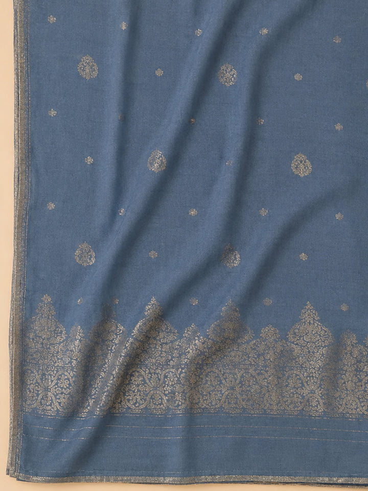 Grey Embroidery Cotton Blend Unstitched Dress Material