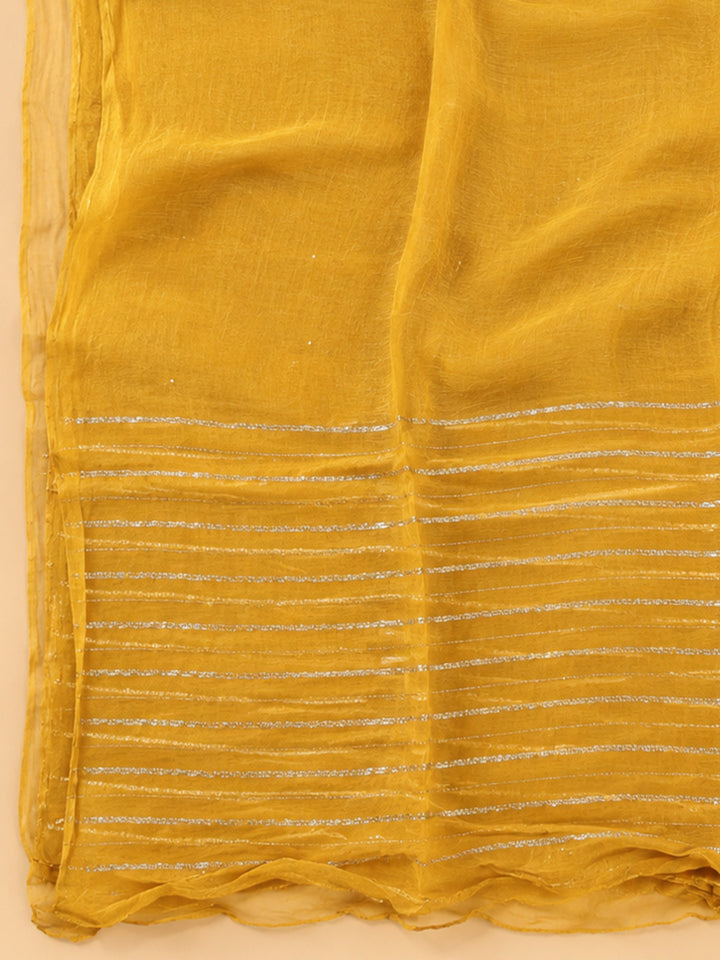 Mustard Embroidery Cotton Blend Unstitched Dress Material