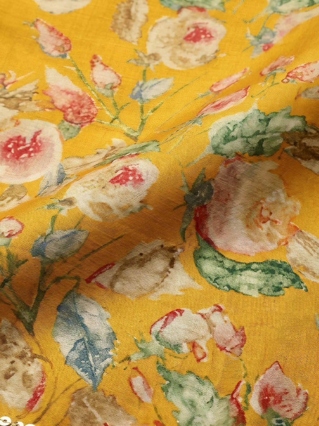 Mustard Embroidery Cotton Blend Unstitched Dress Material
