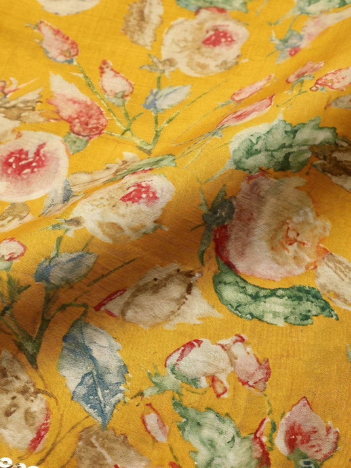 Mustard Embroidery Cotton Blend Unstitched Dress Material