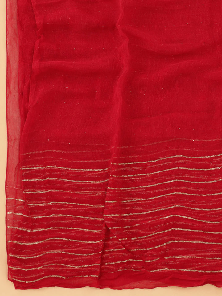 Red Embroidery Cotton Blend Unstitched Dress Material