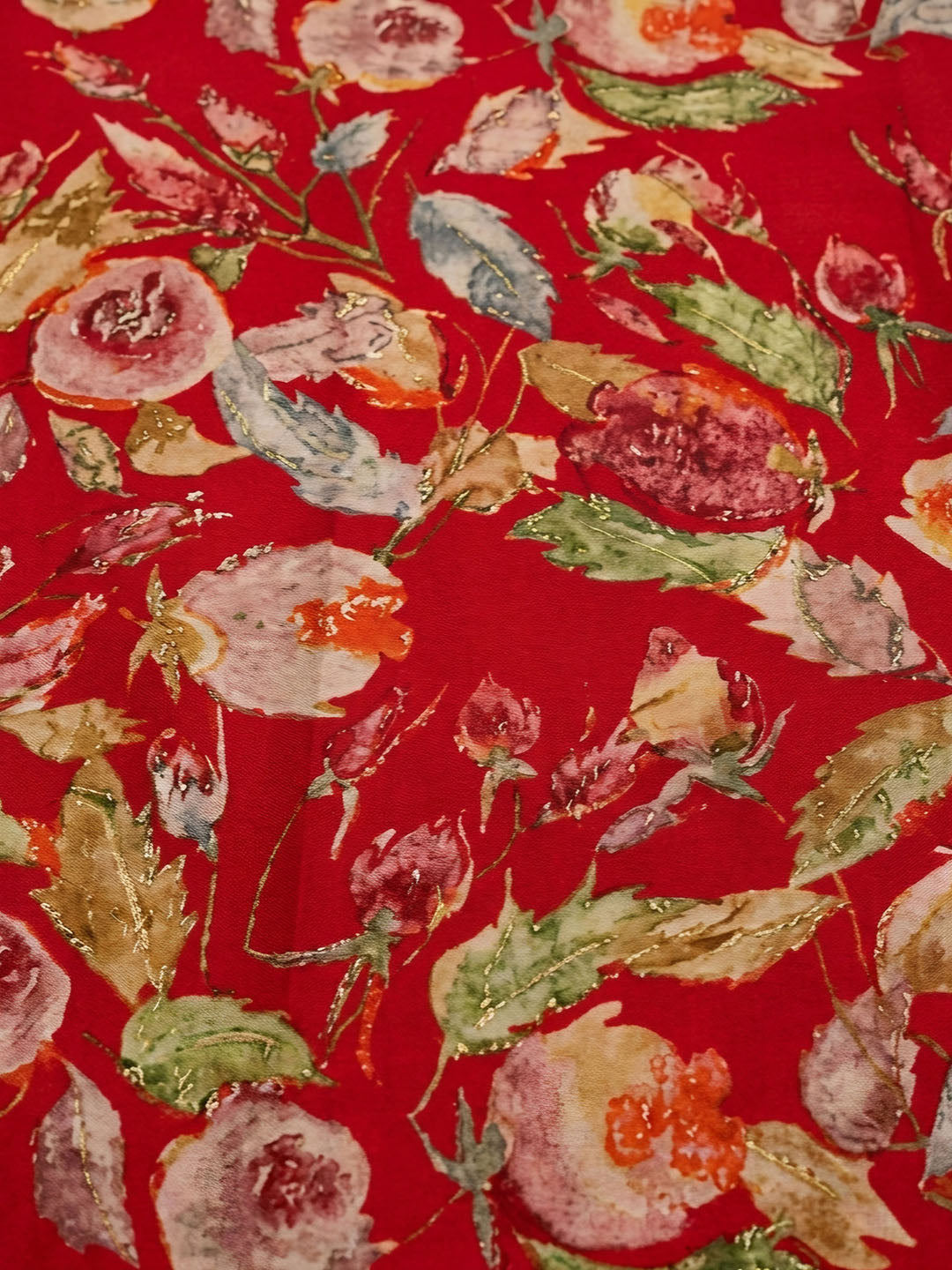 Red Embroidery Cotton Blend Unstitched Dress Material