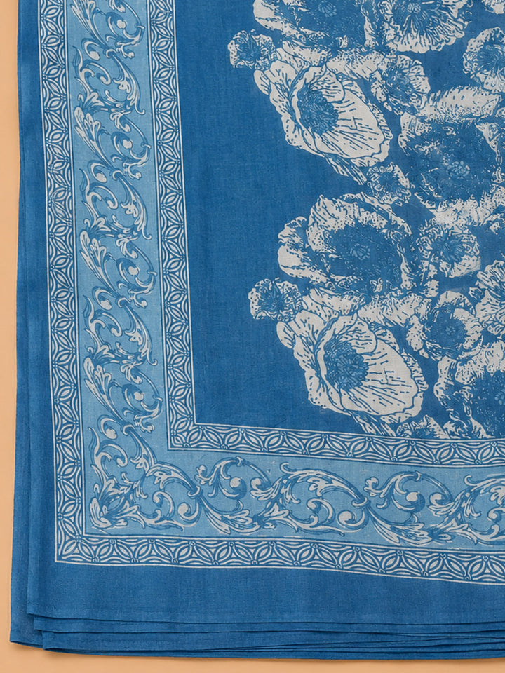 Blue Embroidery Cotton Blend Unstitched Dress Material