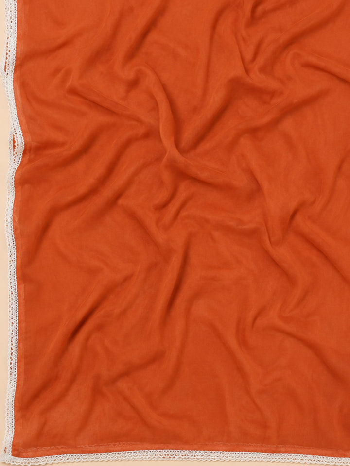 Orange Embroidery Cotton Blend Unstitched Dress Material