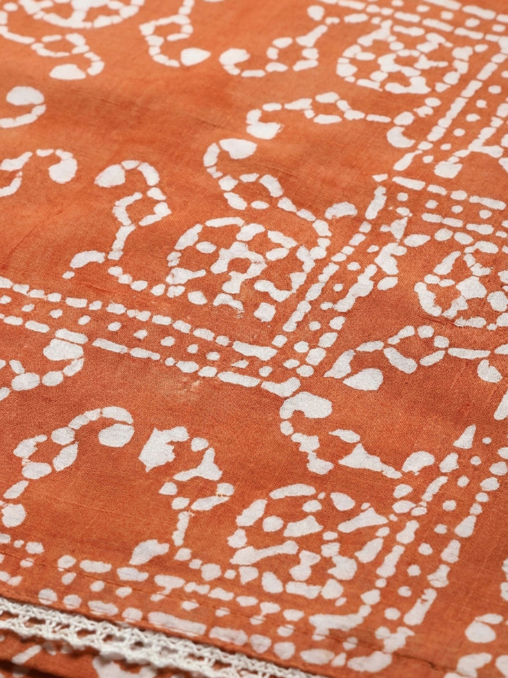 Orange Embroidery Cotton Blend Unstitched Dress Material