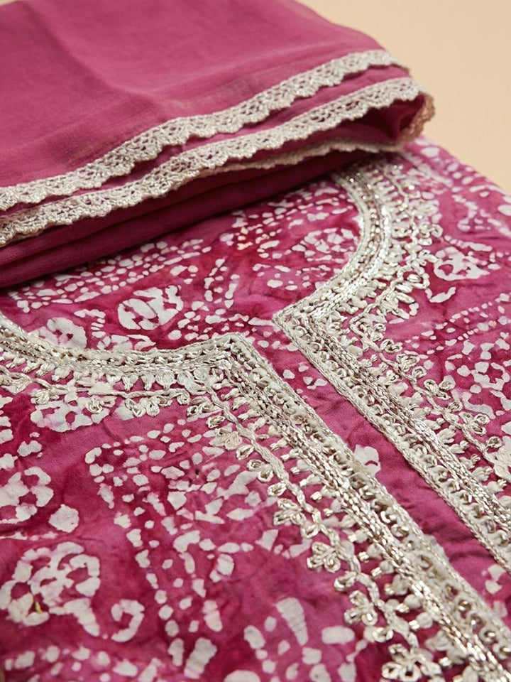 Pink Embroidery Cotton Blend Unstitched Dress Material