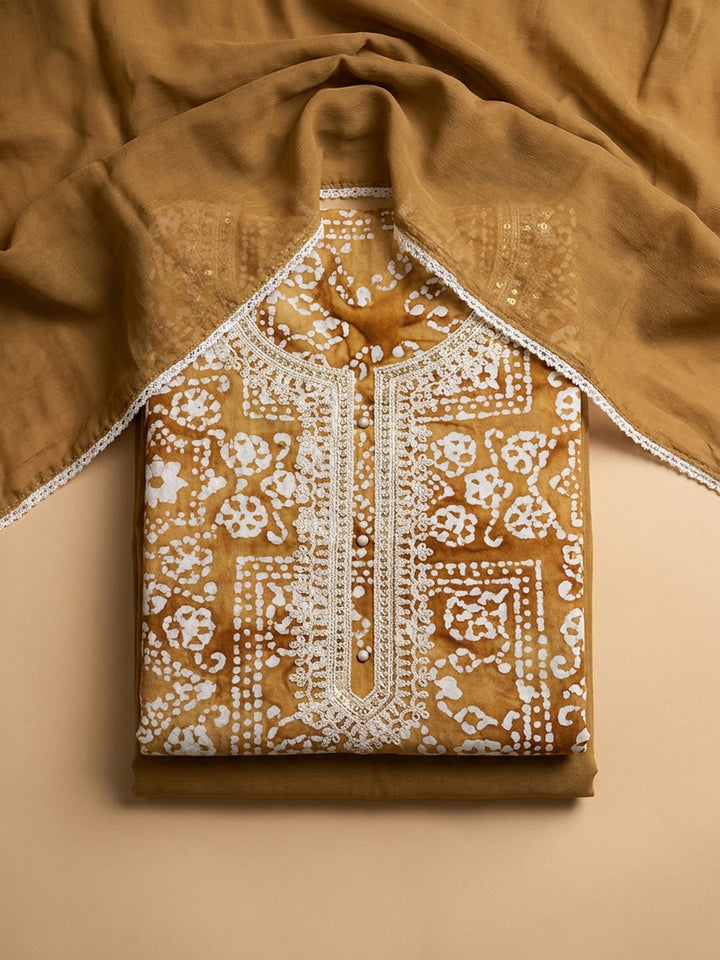 Rust Embroidery Cotton Blend Unstitched Dress Material