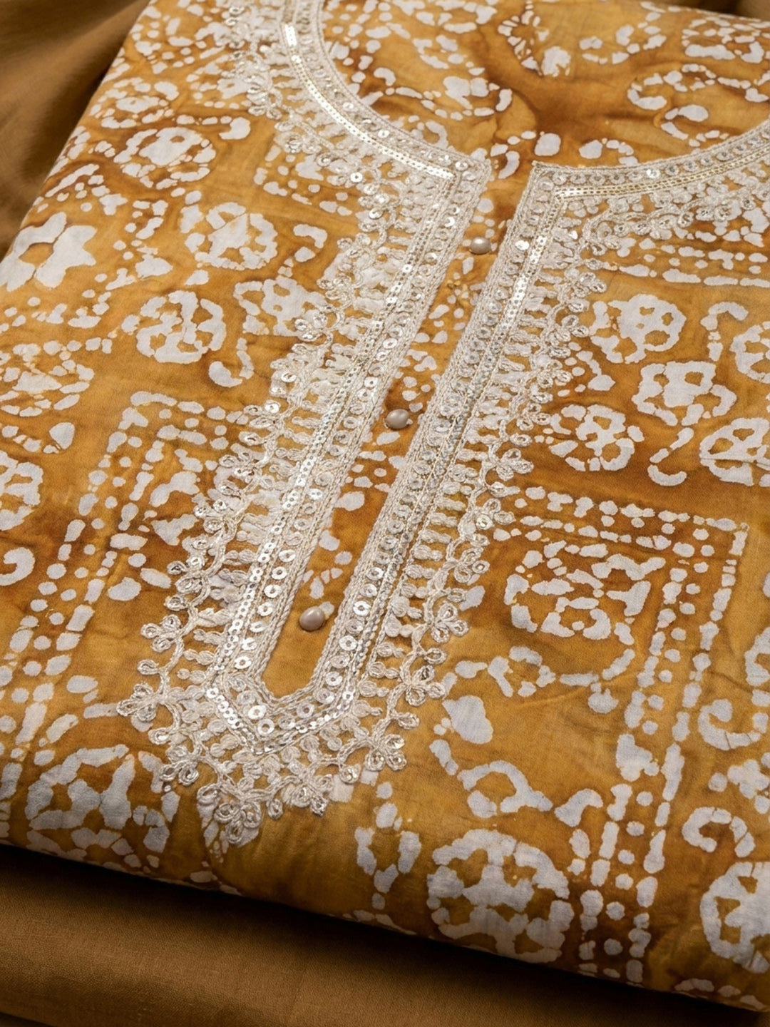 Rust Embroidery Cotton Blend Unstitched Dress Material