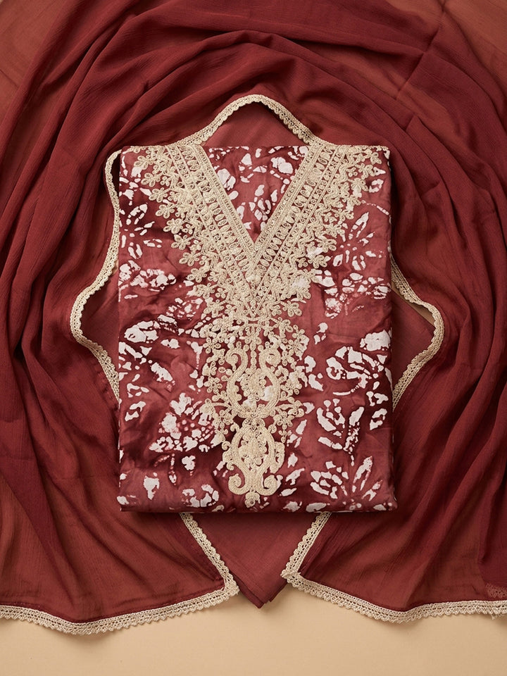 Rust Embroidery Cotton Blend Unstitched Dress Material