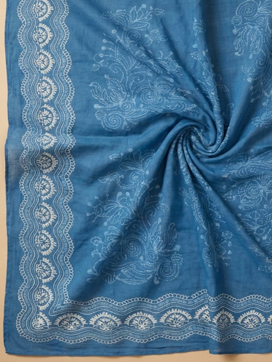 Blue Embroidery Cotton Blend Unstitched Dress Material