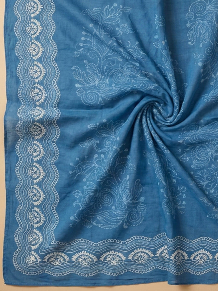 Blue Embroidery Cotton Blend Unstitched Dress Material