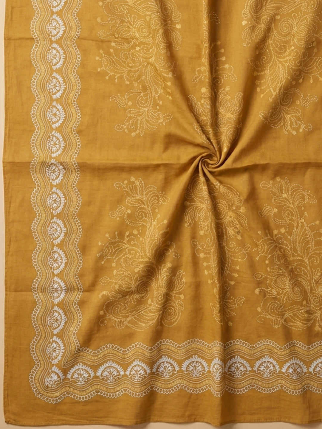 Mustard Embroidery Cotton Blend Unstitched Dress Material