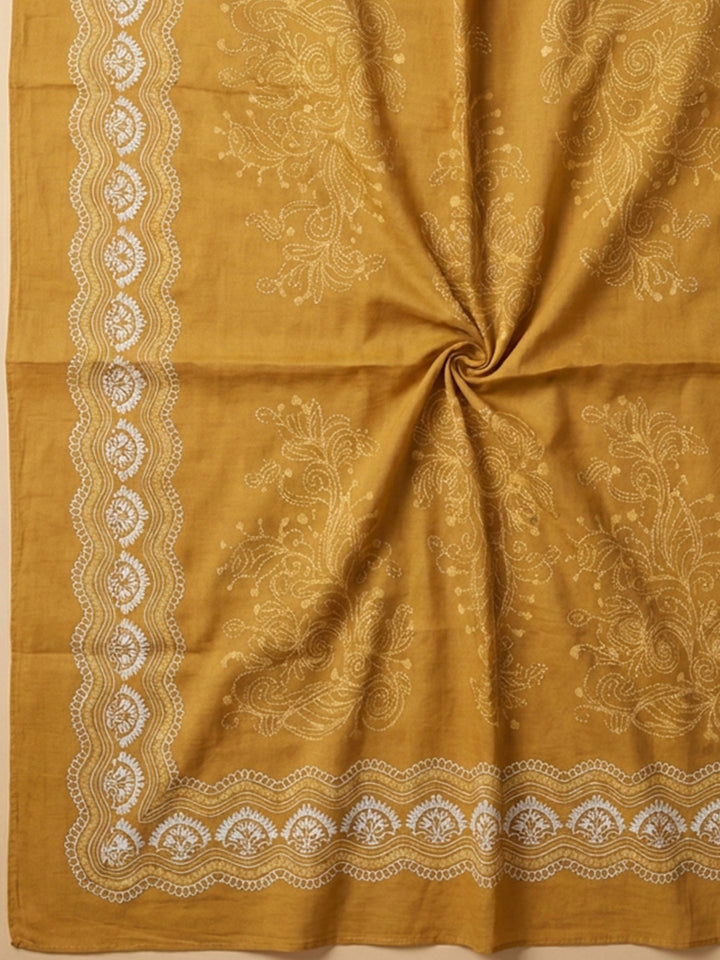 Mustard Embroidery Cotton Blend Unstitched Dress Material