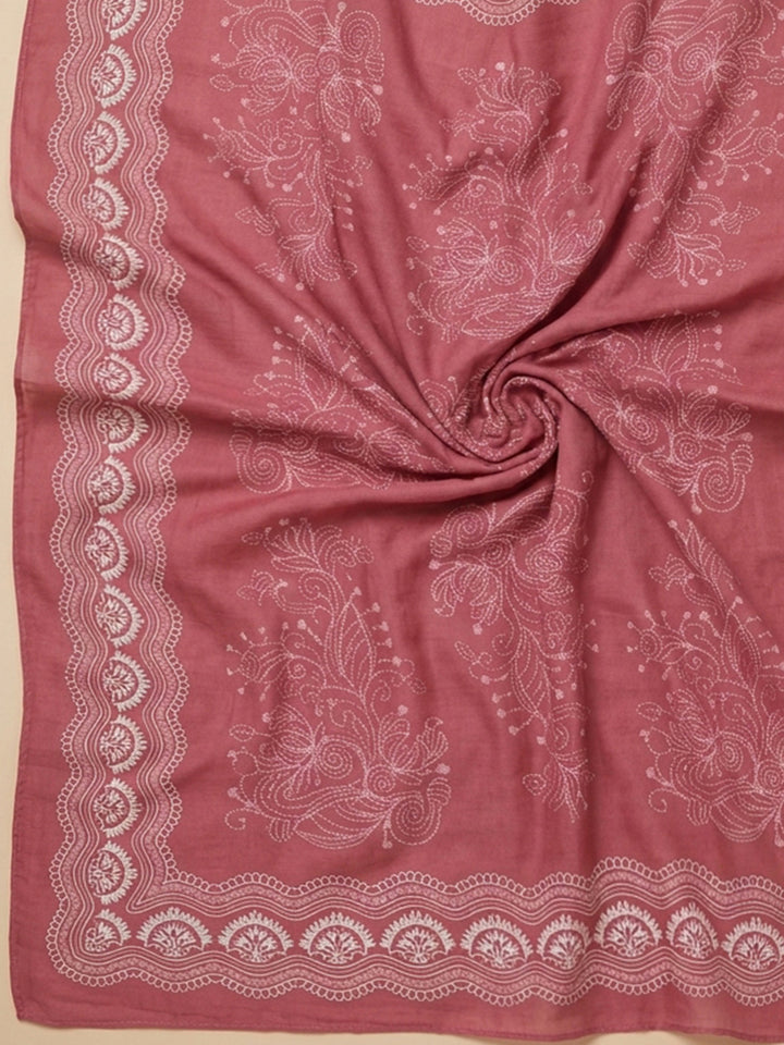 Onion Pink Embroidery Cotton Blend Unstitched Dress Material