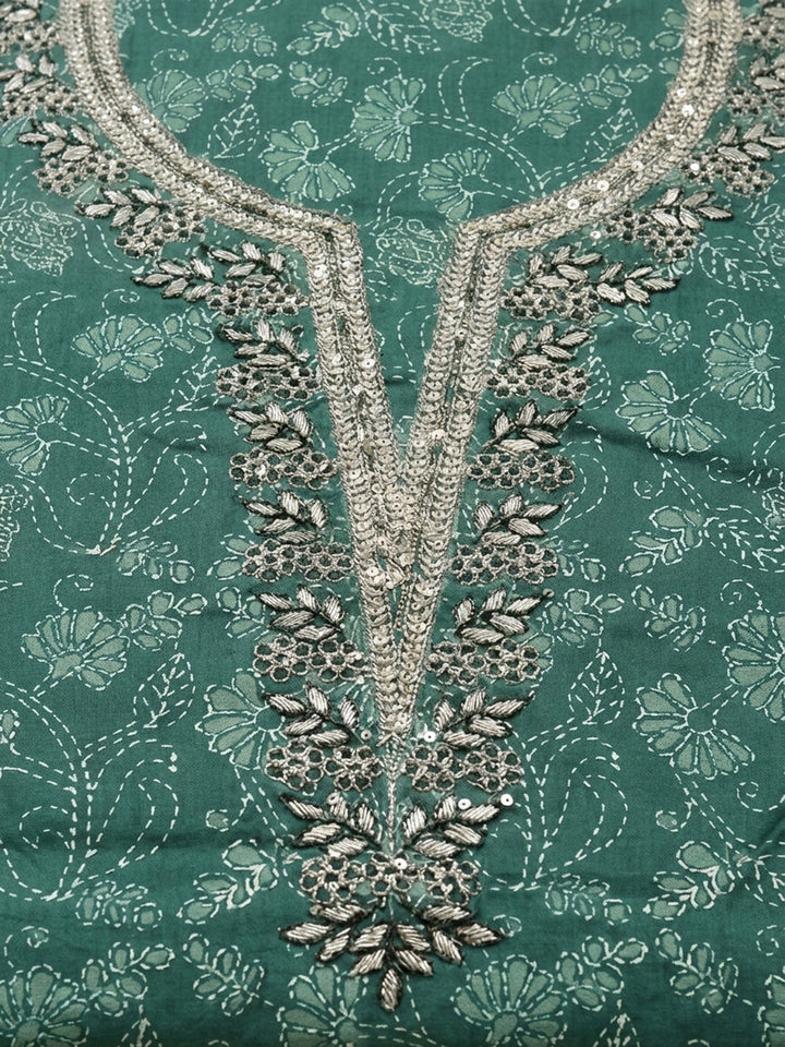 Sea Green Embroidery Cotton Blend Unstitched Dress Material
