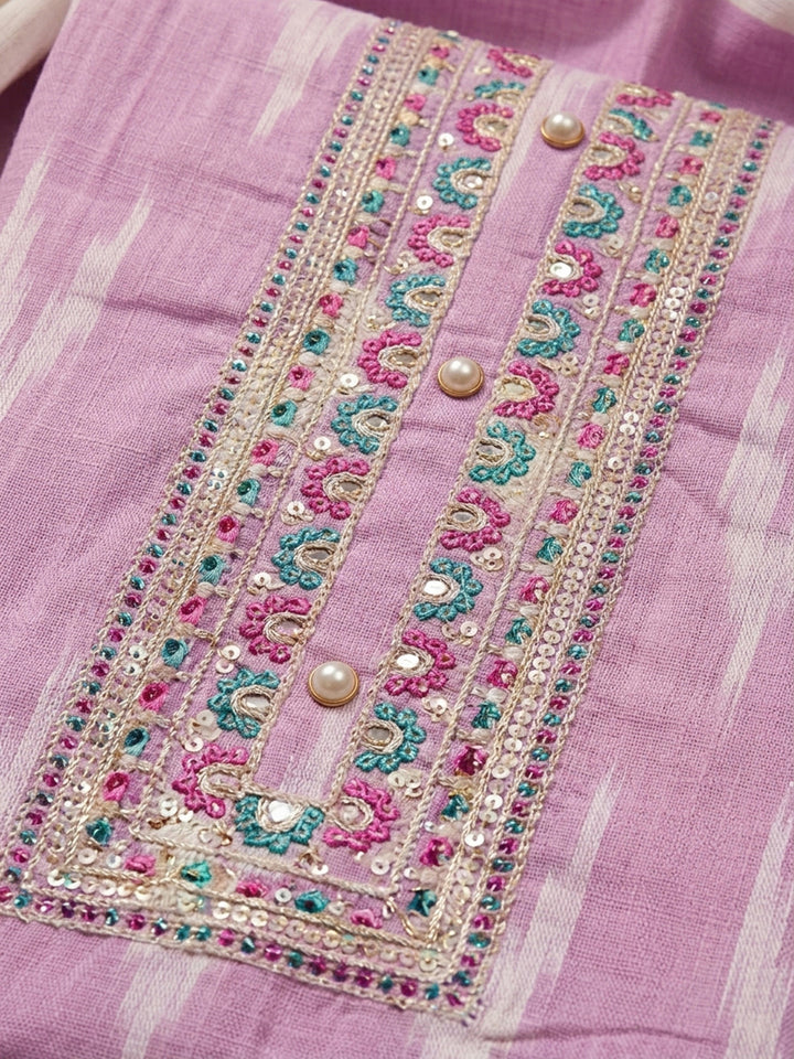 Pink Printed Cotton Blend Unstitched Dress Material
