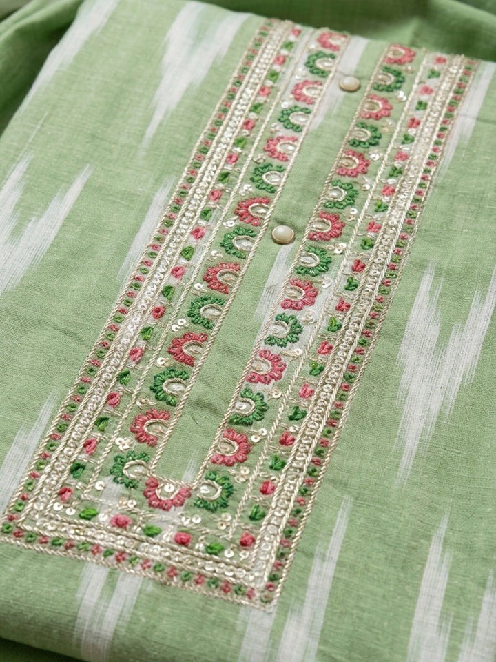 Pista Green Printed Cotton Blend Unstitched Dress Material