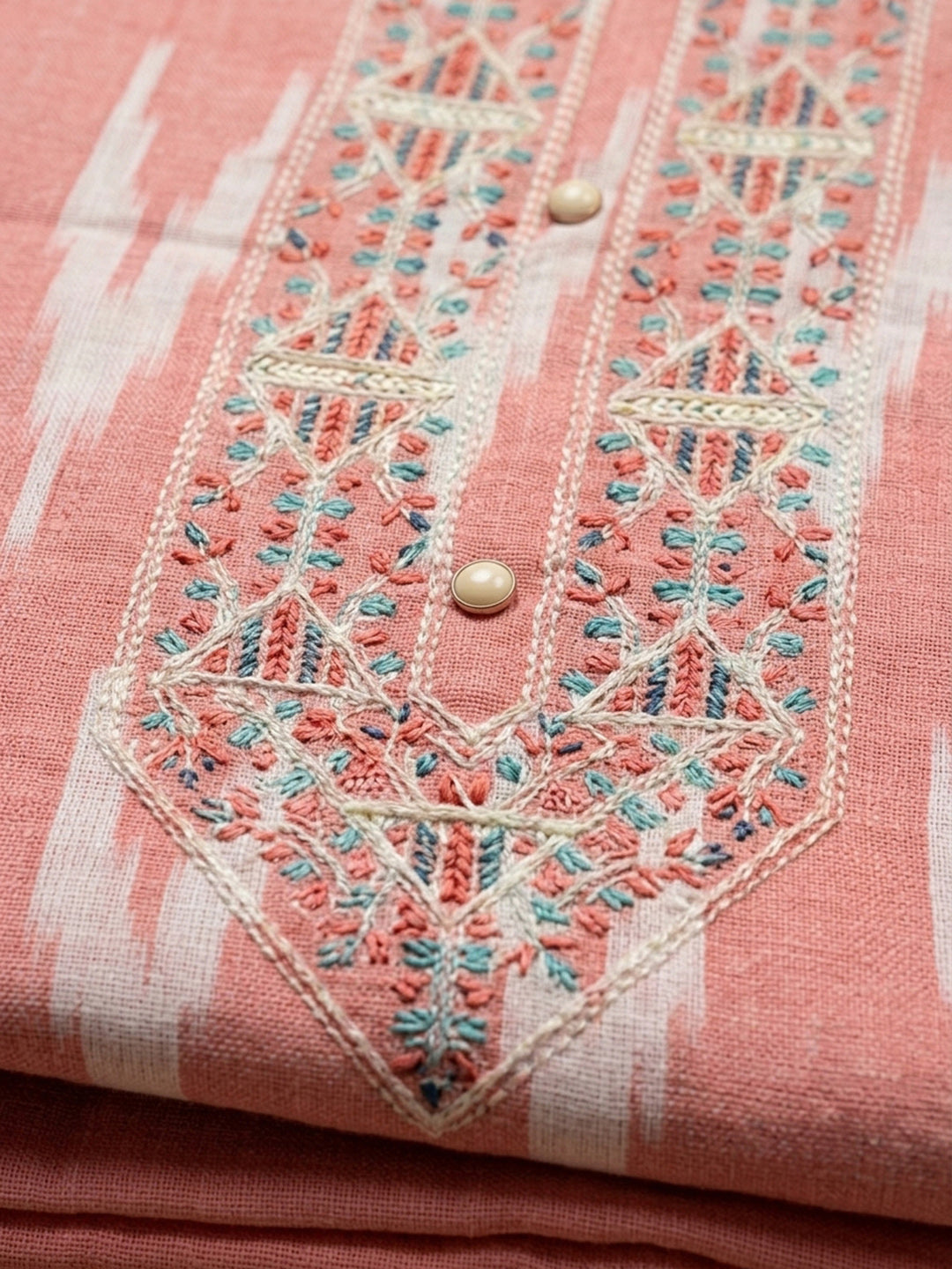 Peach Embroidery Cotton Blend Unstitched Dress Material