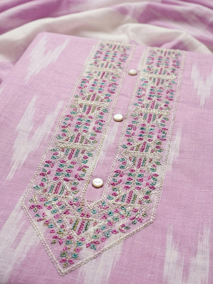 Pink Embroidery Cotton Blend Unstitched Dress Material