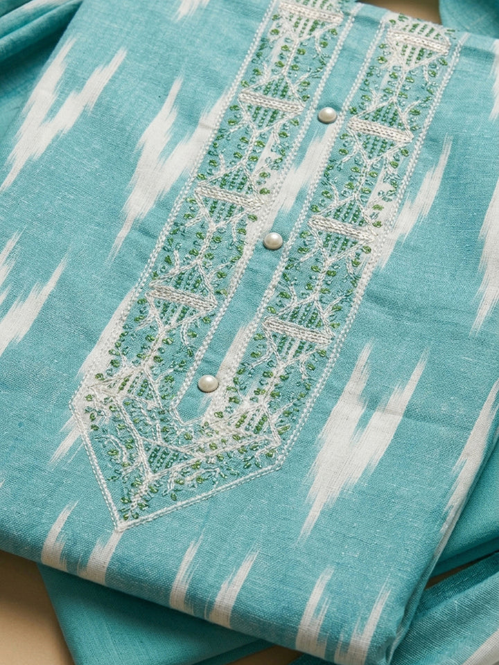 Rama Green Embroidery Cotton Blend Unstitched Dress Material