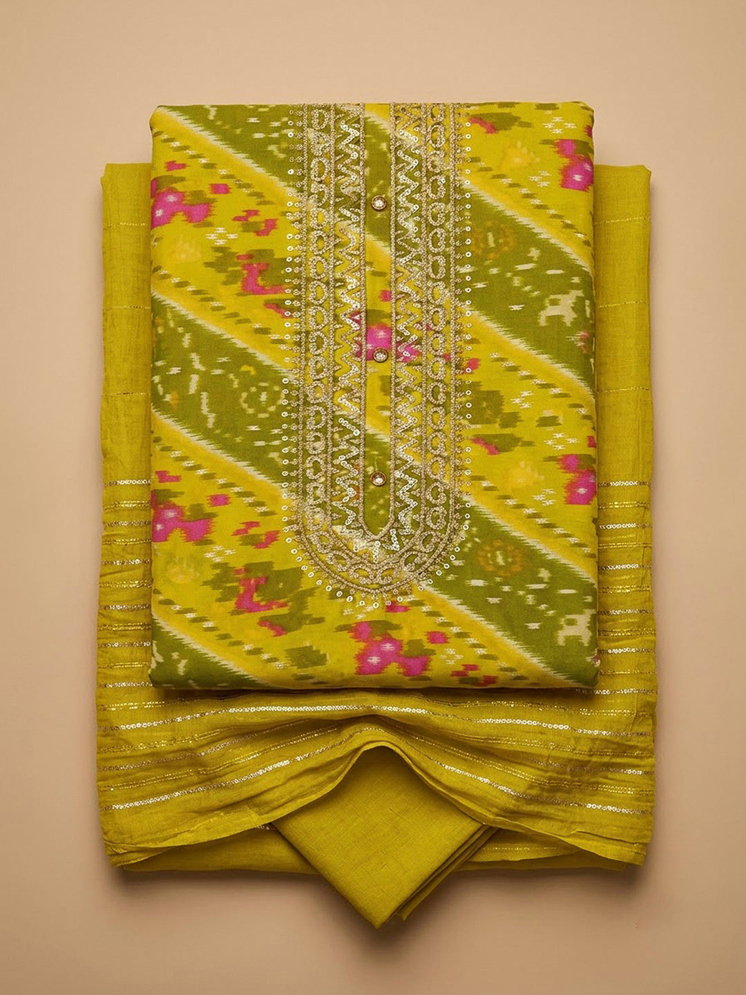 Lemon Cotton Blend Embroidered Unstitched Dress Material
