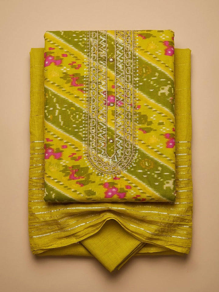 Lemon Cotton Blend Embroidered Unstitched Dress Material