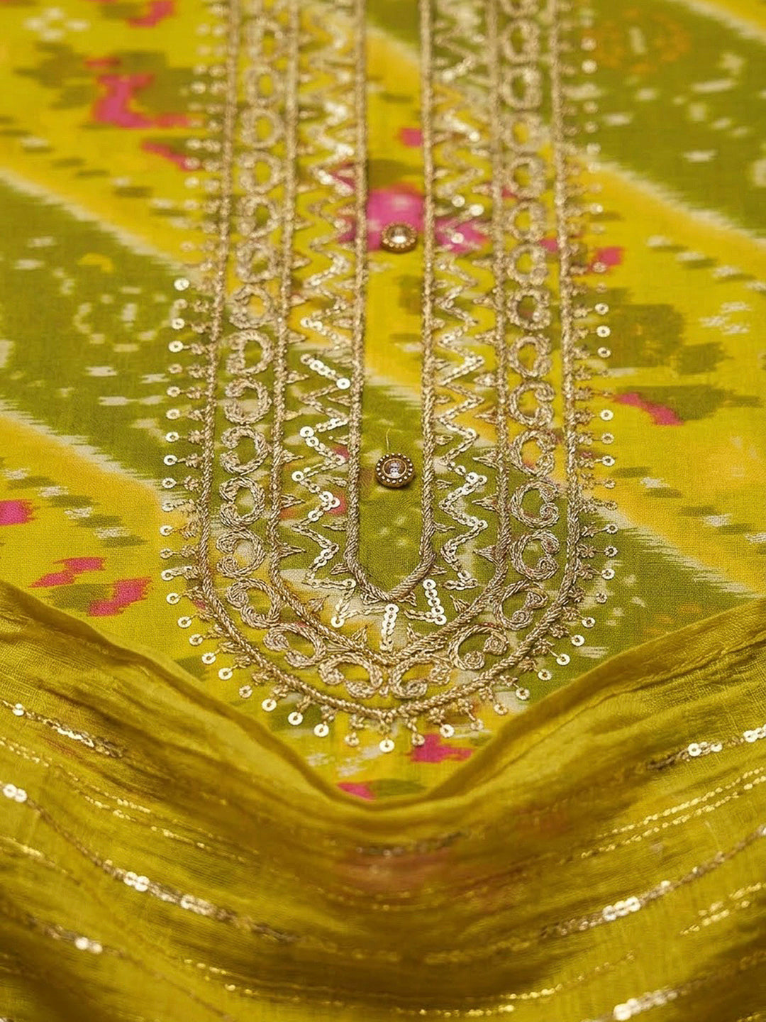 Lemon Cotton Blend Embroidered Unstitched Dress Material