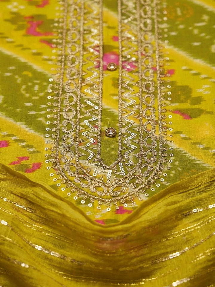 Lemon Cotton Blend Embroidered Unstitched Dress Material
