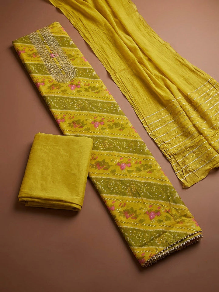 Lemon Cotton Blend Embroidered Unstitched Dress Material