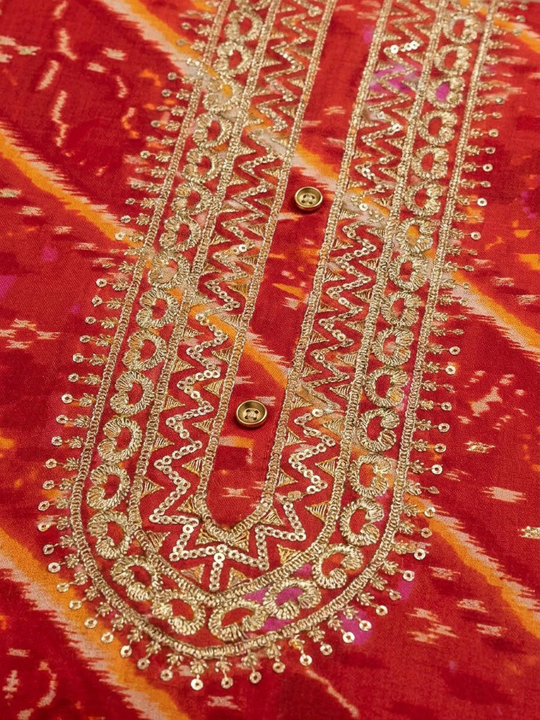 Red Cotton Blend Embroidered Unstitched Dress Material