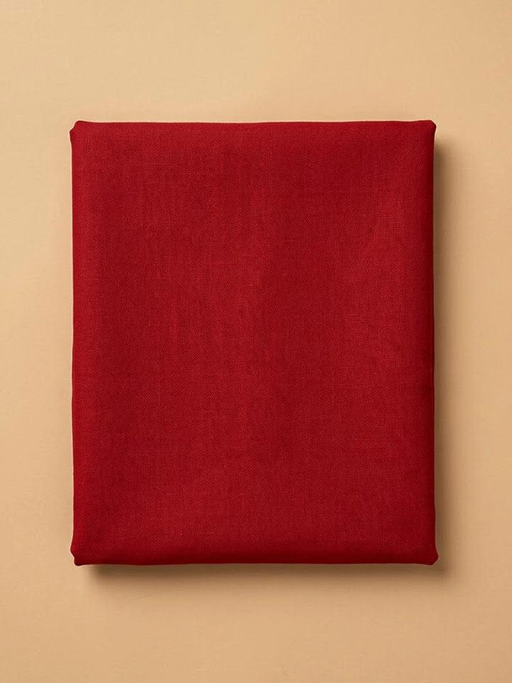 Red Cotton Blend Embroidered Unstitched Dress Material
