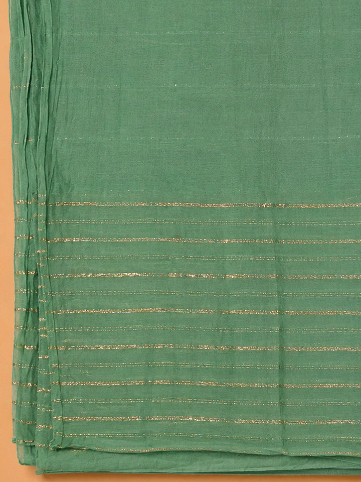 Green Cotton Blend Embroidered Unstitched Dress Material