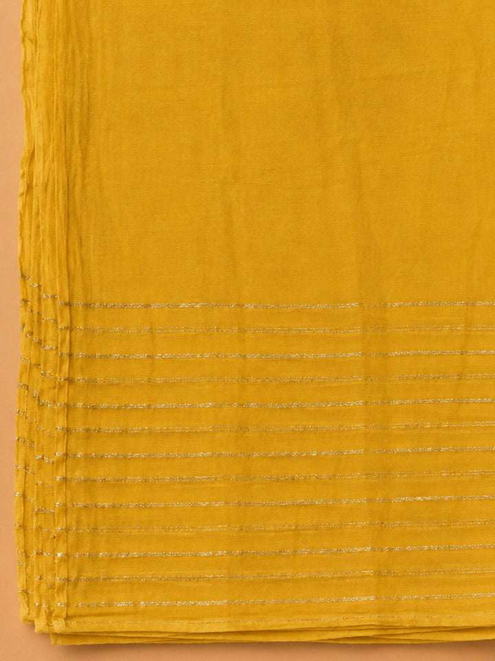 Mustard Cotton Blend Embroidered Unstitched Dress Material