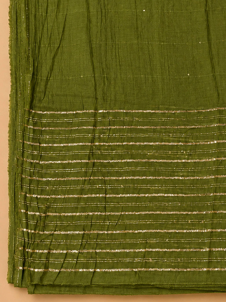 Green Cotton Blend Embroidered Unstitched Dress Material