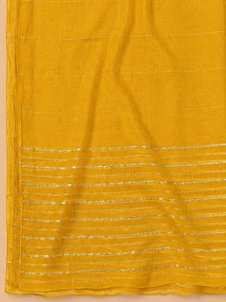 Mustard Cotton Blend Printed Unstitched Dress Material