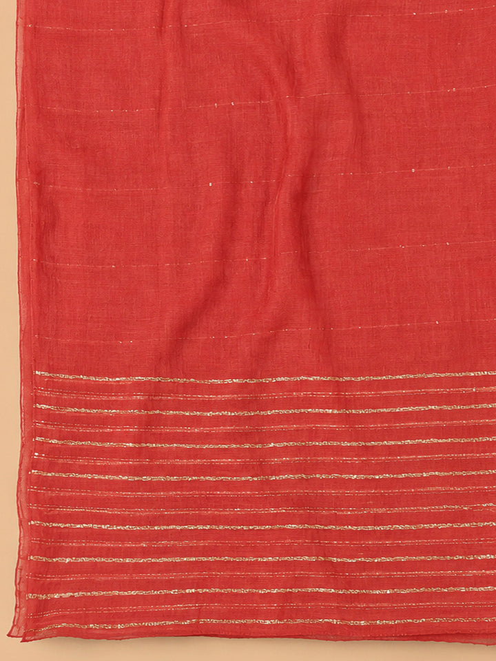 Peach Cotton Blend Printed Unstitched Dress Material
