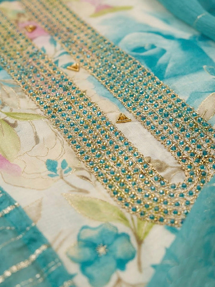 Rama Green Cotton Blend Printed Unstitched Dress Material