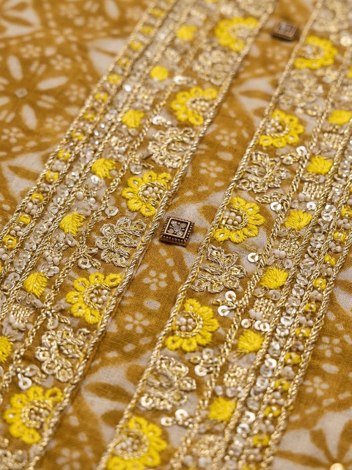 Mustard Cotton Blend Embroidered Unstitched Dress Material