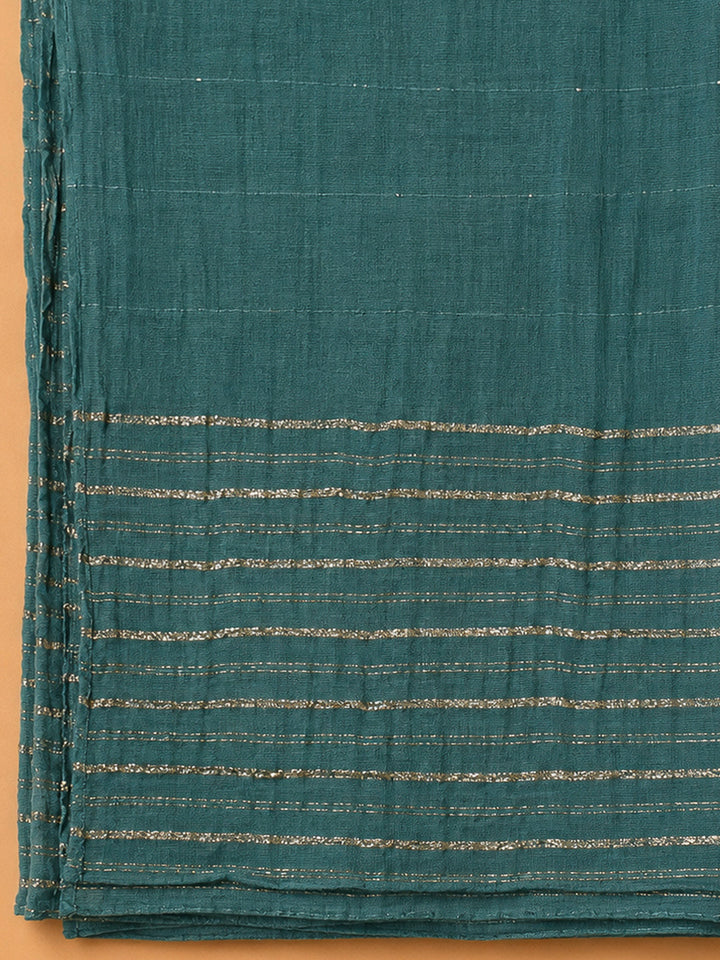 Rama Green Cotton Blend Embroidered Unstitched Dress Material