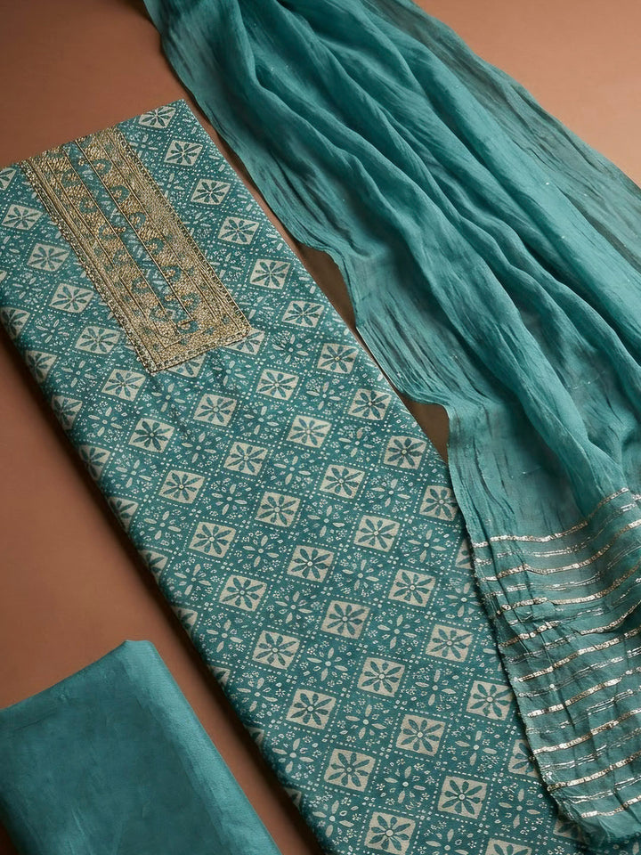 Rama Green Cotton Blend Embroidered Unstitched Dress Material
