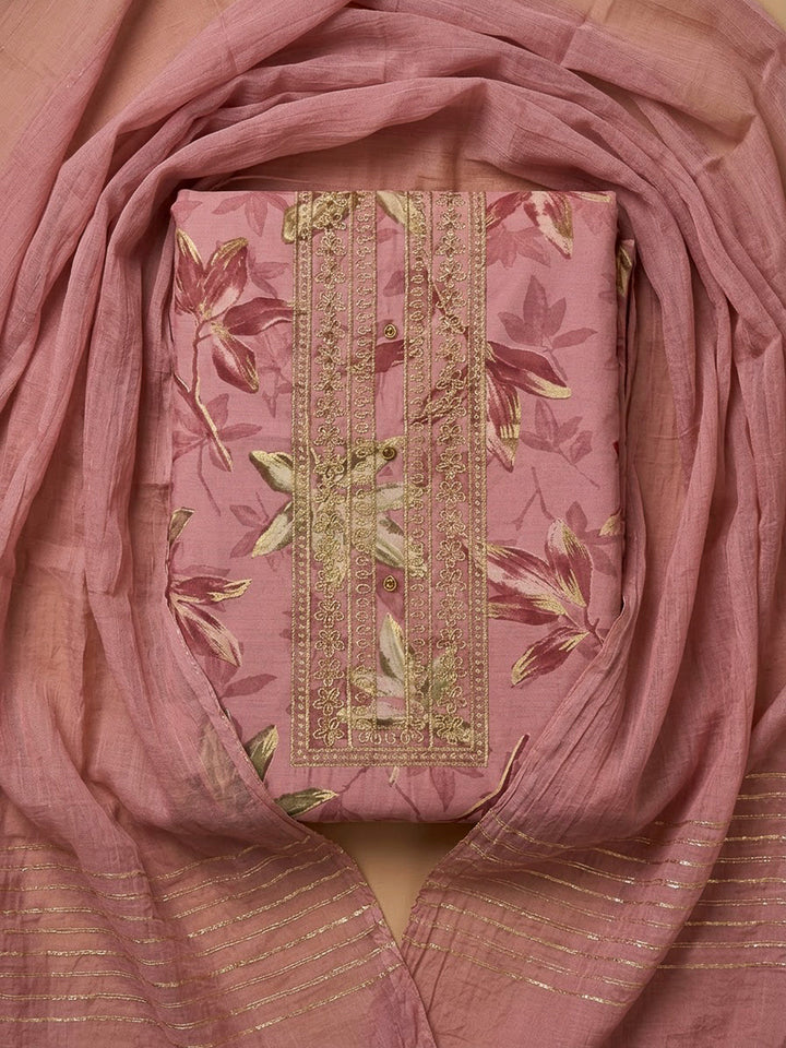 Onion Pink Cotton Blend Embroidered Unstitched Dress Material