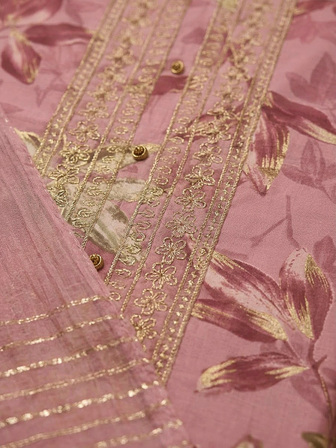 Onion Pink Cotton Blend Embroidered Unstitched Dress Material