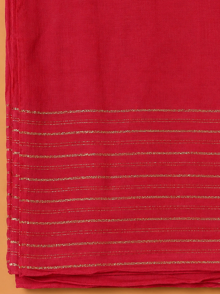 Hot Pink Cotton Blend Embroidered Unstitched Dress Material