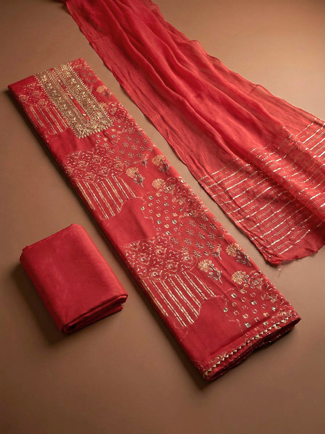 Hot Pink Cotton Blend Embroidered Unstitched Dress Material