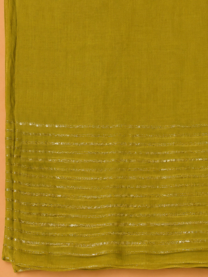 Pista Green Cotton Blend Embroidered Unstitched Dress Material