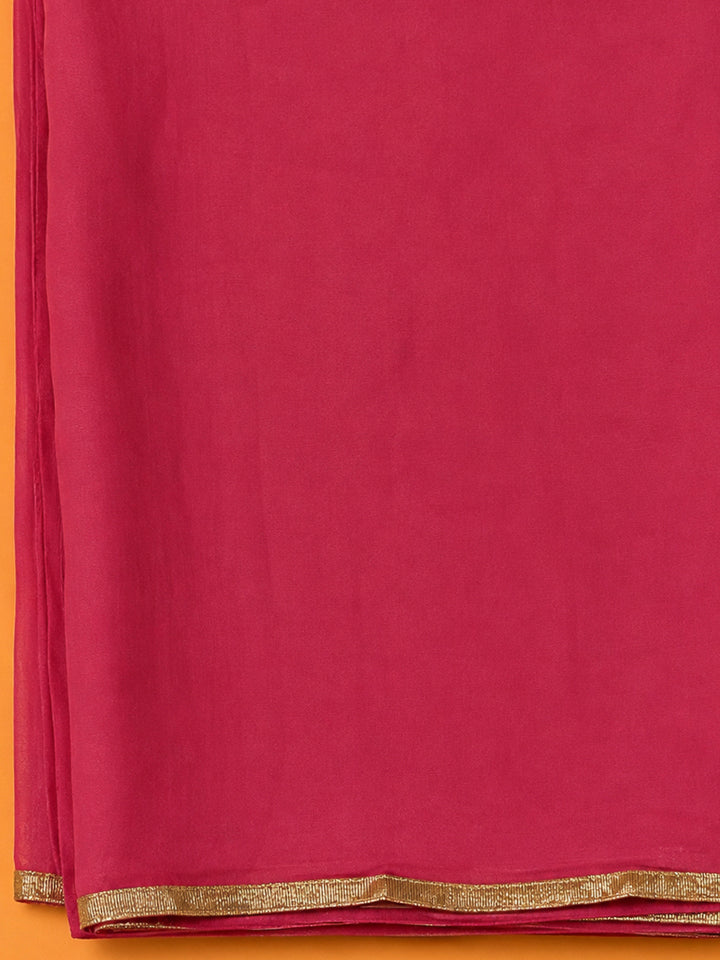 Hot Pink Cotton Blend Embroidered Unstitched Dress Material