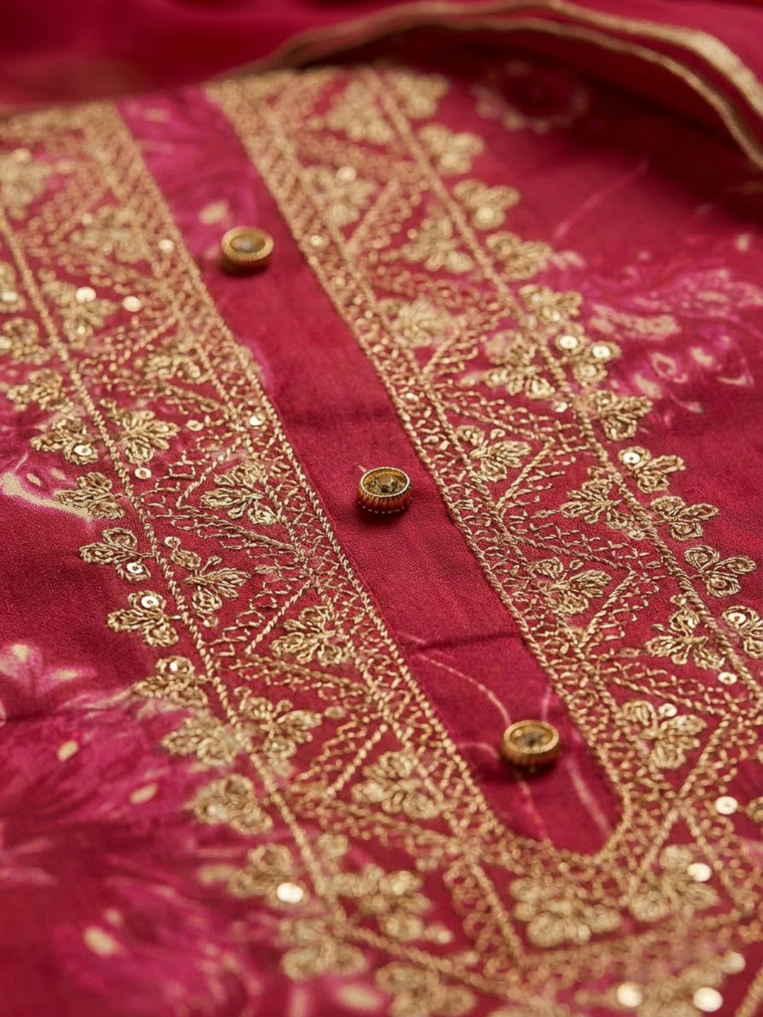 Hot Pink Cotton Blend Embroidered Unstitched Dress Material