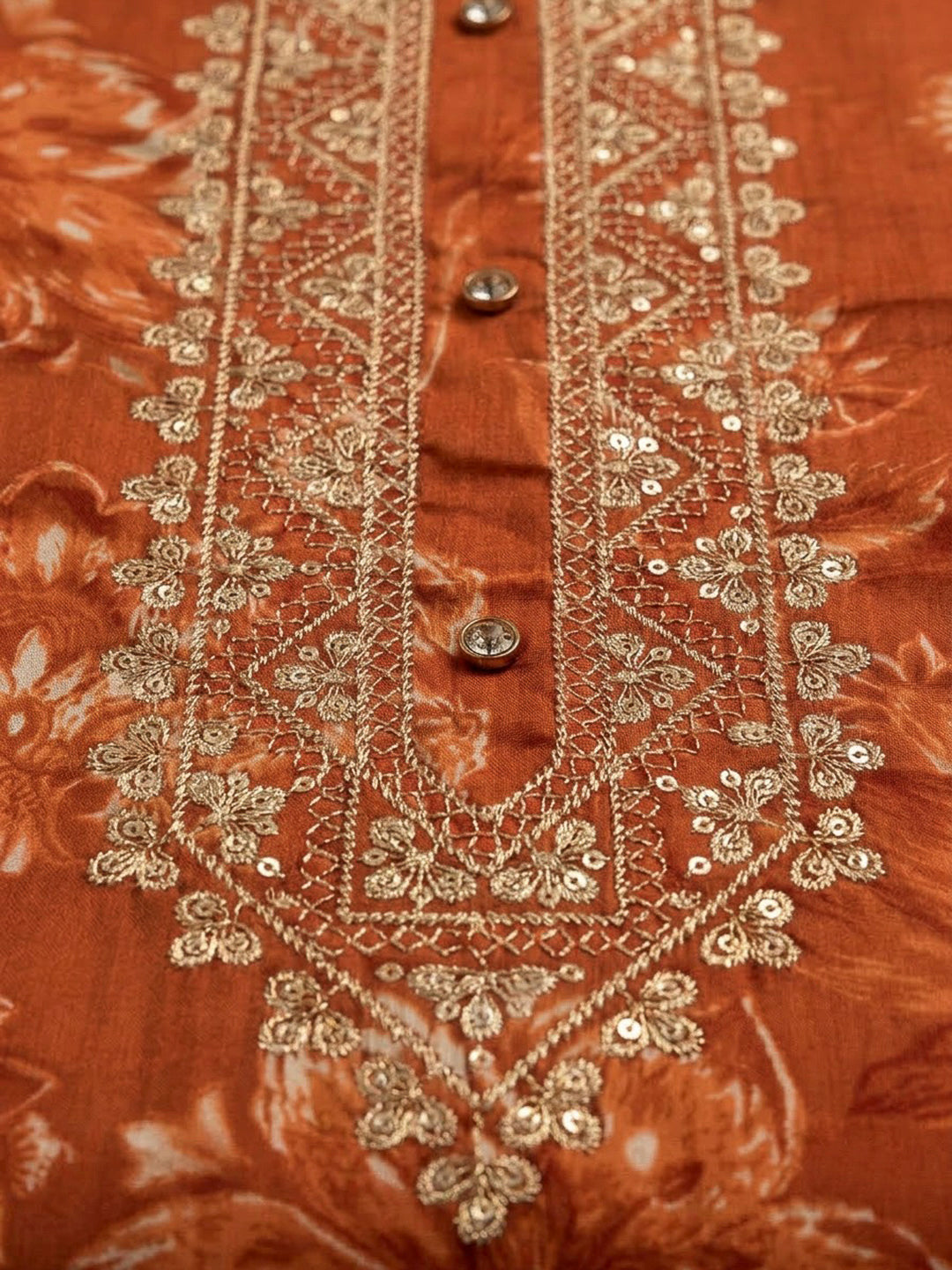 Rust Cotton Blend Embroidered Unstitched Dress Material