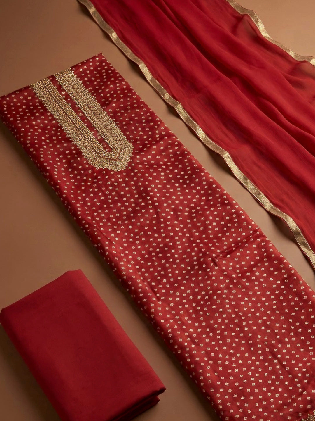 Maroon Cotton Blend Embroidered Unstitched Dress Material