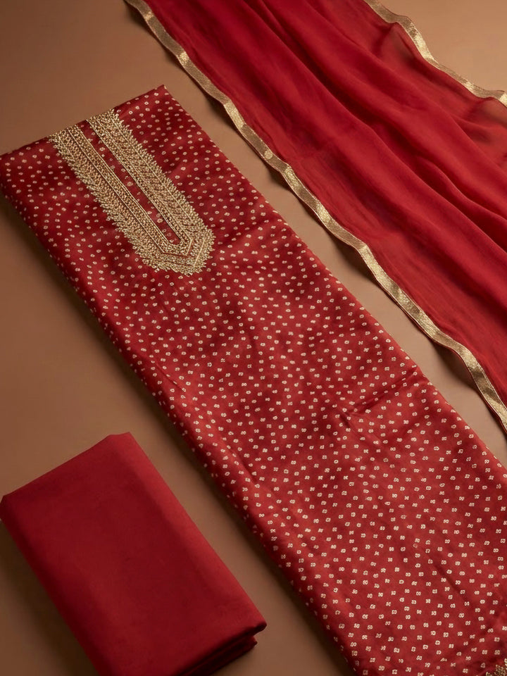 Maroon Cotton Blend Embroidered Unstitched Dress Material